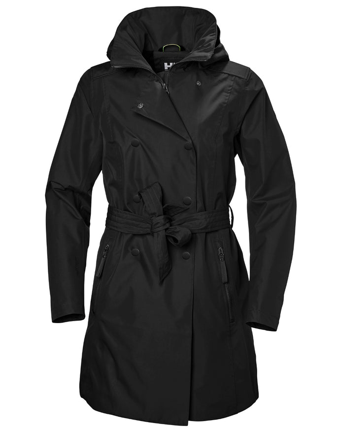 Black Coloured Helly Hansen Womens Welsey II Trench Coat on white background #colour_black
