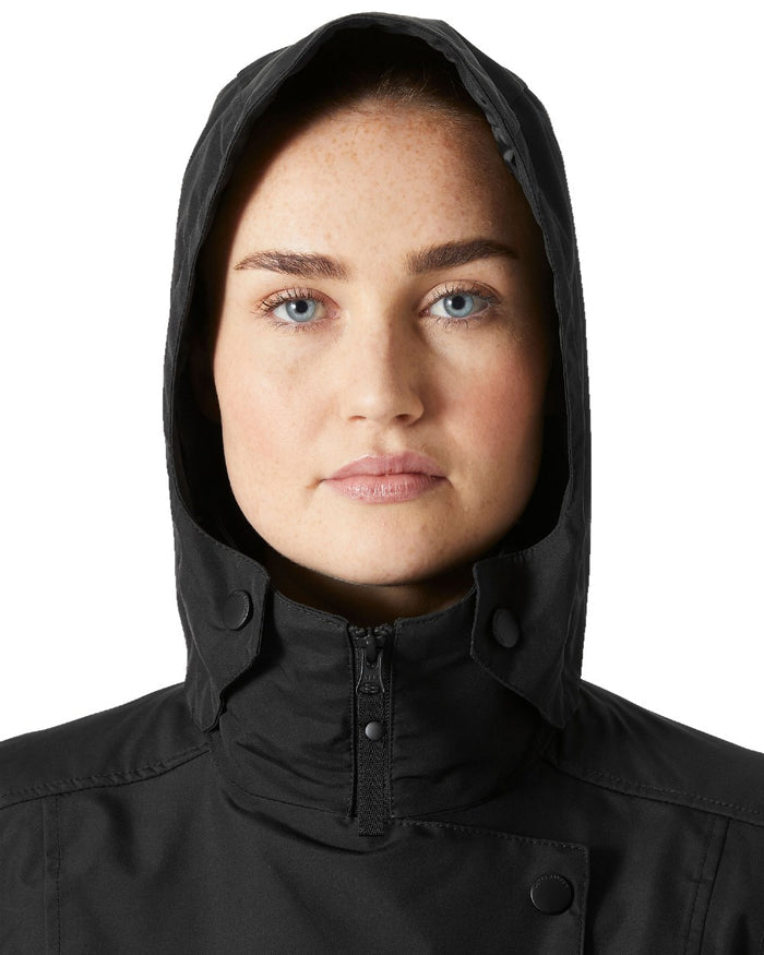 Black Coloured Helly Hansen Womens Welsey II Trench Coat on white background #colour_black