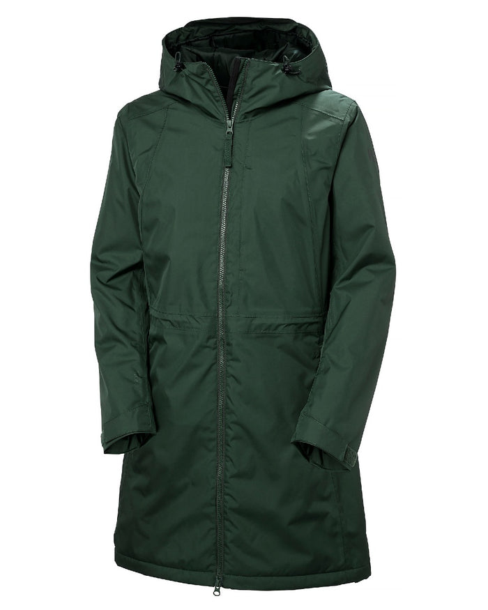 Jungle Green Coloured Helly Hansen Womens Westport Insulated Coat on white background #colour_jungle-green