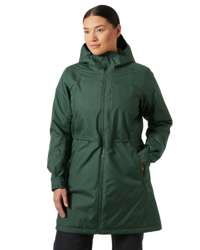 Jungle Green Coloured Helly Hansen Womens Westport Insulated Coat on white background #colour_jungle-green