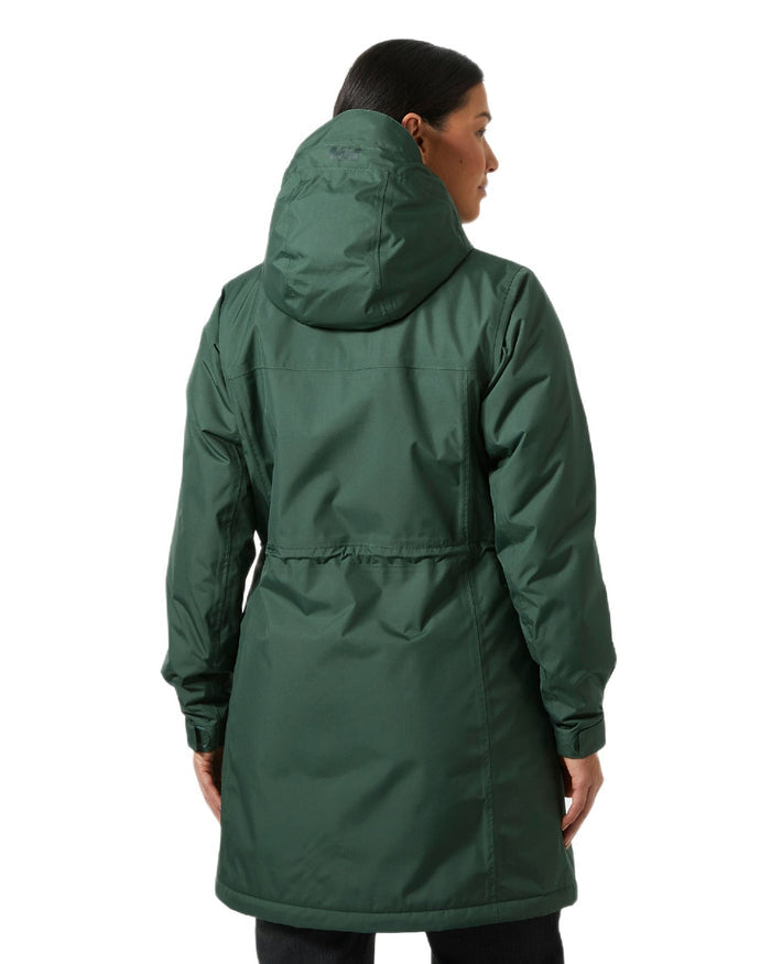 Jungle Green Coloured Helly Hansen Womens Westport Insulated Coat on white background #colour_jungle-green