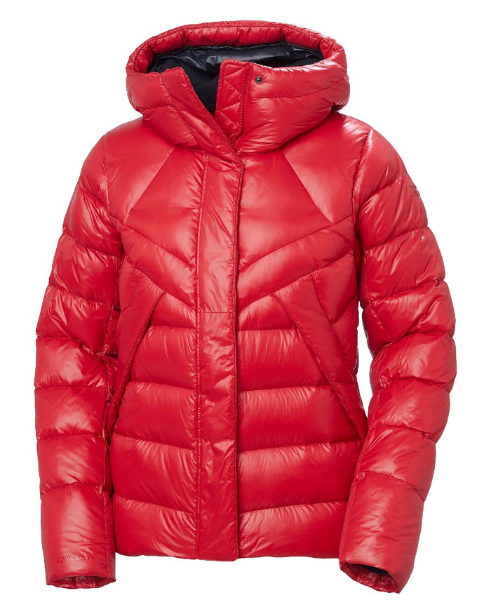 Red Coloured Helly Hansen Womens Winter Bliss Down Jacket on white background #colour_red