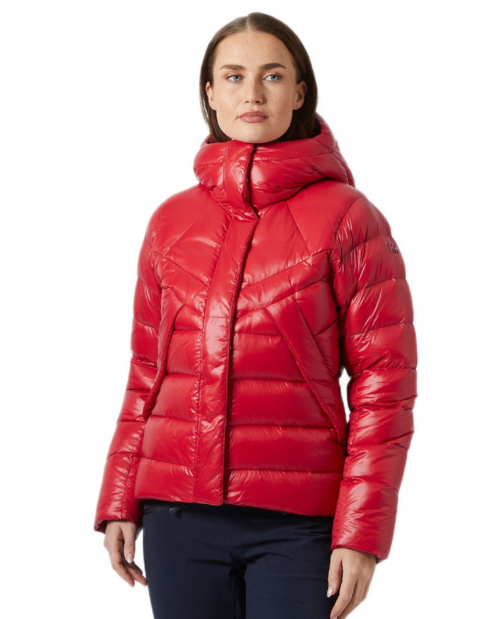 Red Coloured Helly Hansen Womens Winter Bliss Down Jacket on white background #colour_red