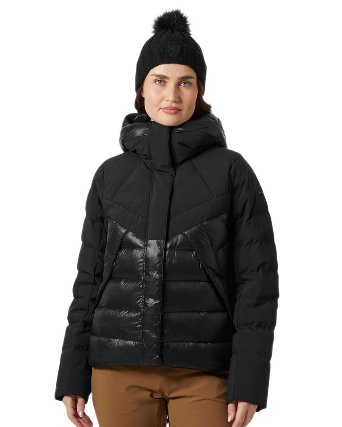 Black Coloured Helly Hansen Womens Winter Bliss Down Jacket on white background #colour_black
