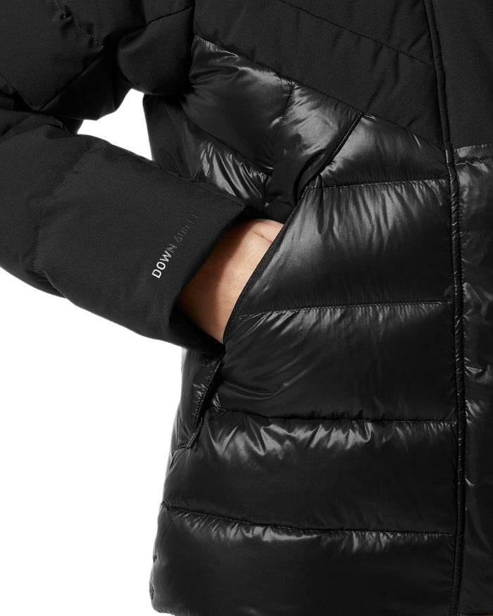Black Coloured Helly Hansen Womens Winter Bliss Down Jacket on white background #colour_black