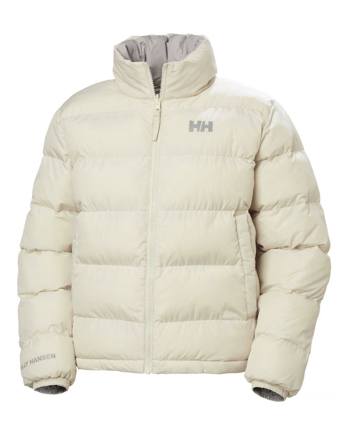 Cream Coloured Helly Hansen Womens YU 23 Reversible Puffer Jacket on white background #colour_cream