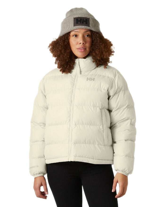 Cream Coloured Helly Hansen Womens YU 23 Reversible Puffer Jacket on white background #colour_cream