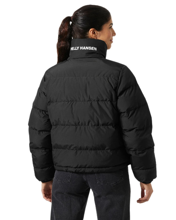 Black Coloured Helly Hansen Womens YU 23 Reversible Puffer Jacket on white background #colour_black