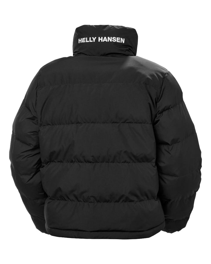Black Coloured Helly Hansen Womens YU 23 Reversible Puffer Jacket on white background #colour_black