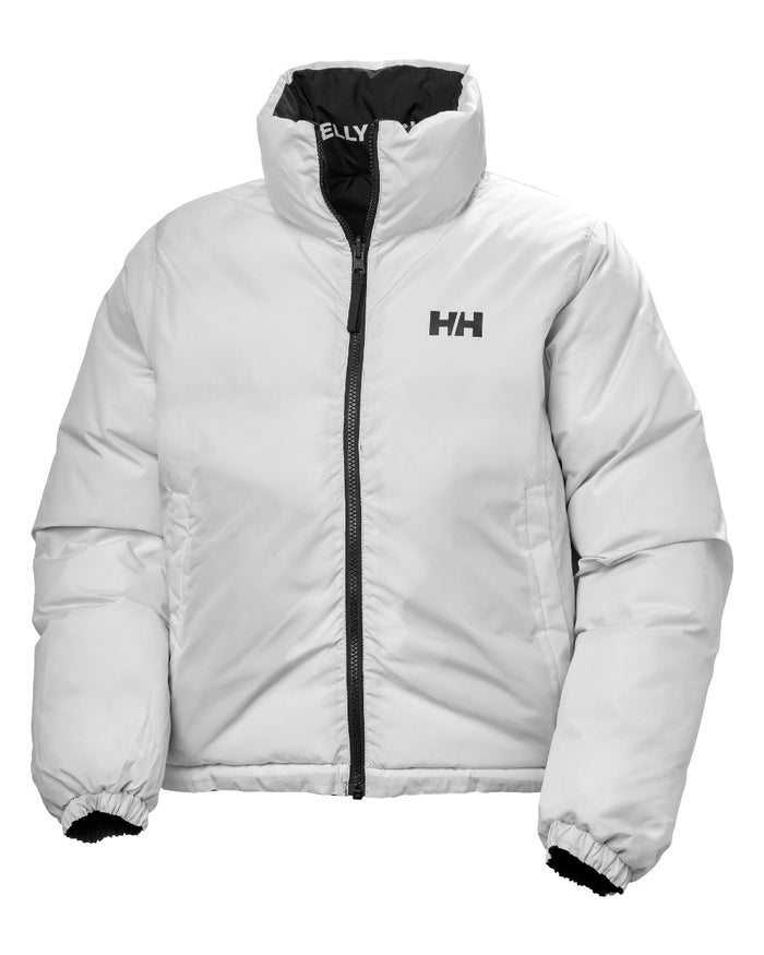 Black Coloured Helly Hansen Womens YU 23 Reversible Puffer Jacket on white background #colour_black