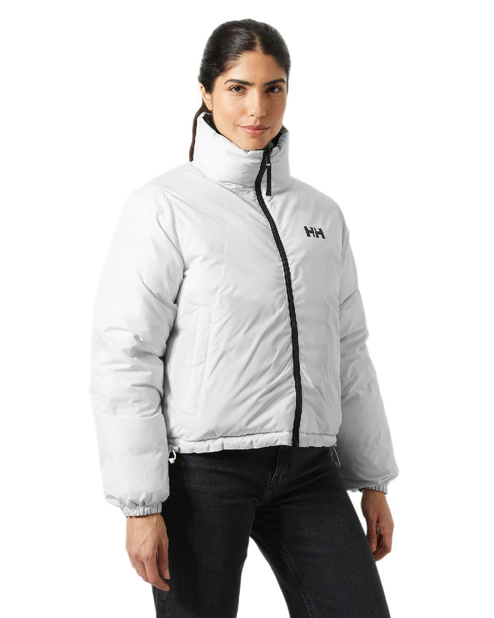 Black Coloured Helly Hansen Womens YU 23 Reversible Puffer Jacket on white background #colour_black