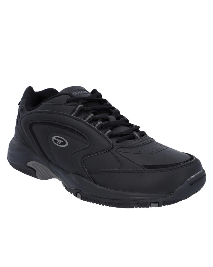 Black Coloured Hi-Tec Blast Lite Trainers On A White Background #colour_black