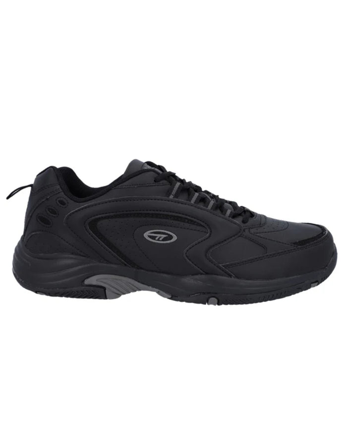 Black Coloured Hi-Tec Blast Lite Trainers On A White Background #colour_black