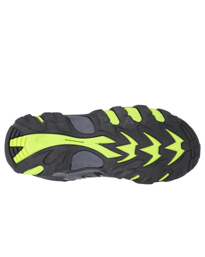 Black Lime Coloured Hi-Tec Childrens Blackout Mid Boots On A White Background #colour_black-lime