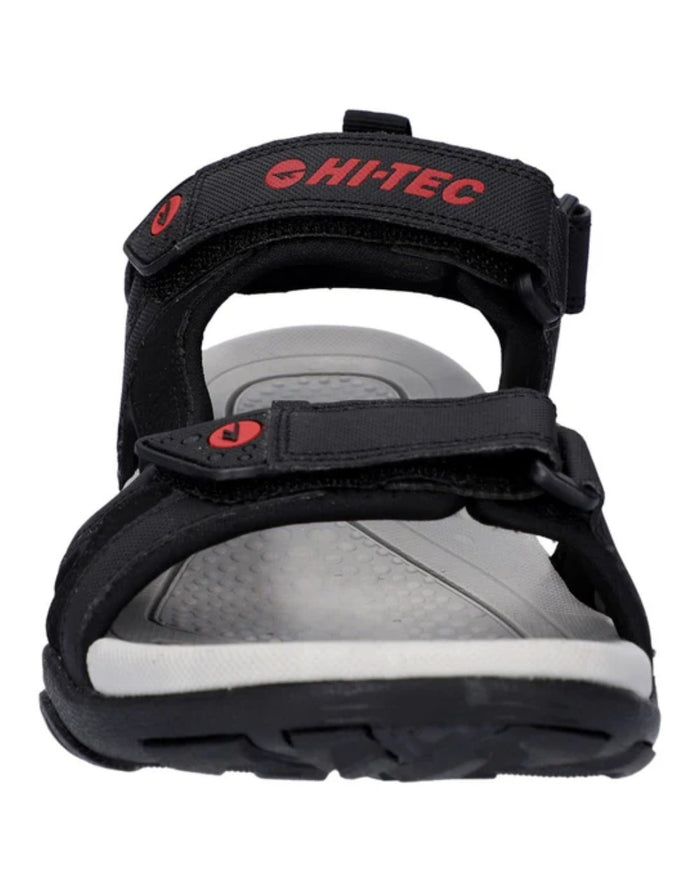 Black Grey Red Coloured Hi-Tec Crater Sandals On A White Background #colour_black-grey-red