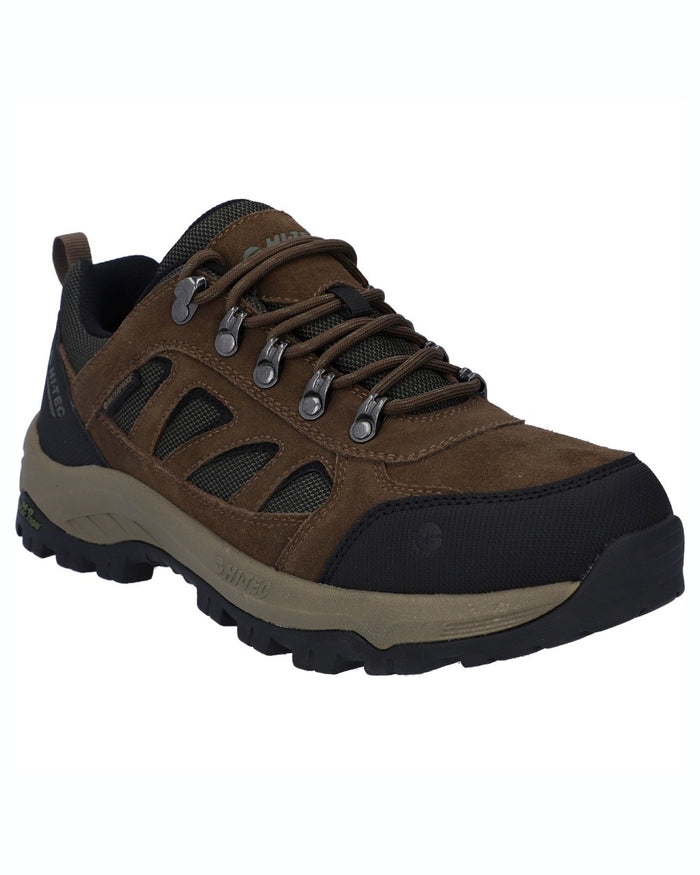 Smokey Brown Khaki coloured Hi-Tec Mens Bandera Expedition Low Hikers Shoes on white background #colour_smokey-brown-khaki
