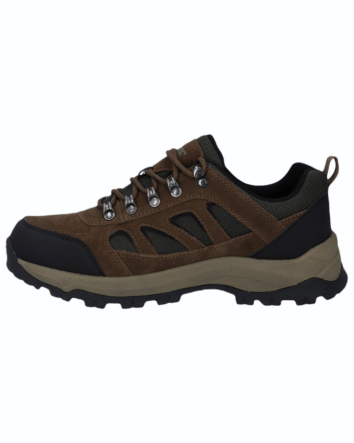 Smokey Brown Khaki coloured Hi-Tec Mens Bandera Expedition Low Hikers Shoes on white background #colour_smokey-brown-khaki