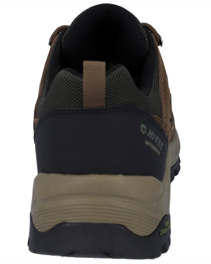 Smokey Brown Khaki coloured Hi-Tec Mens Bandera Expedition Low Hikers Shoes on white background #colour_smokey-brown-khaki
