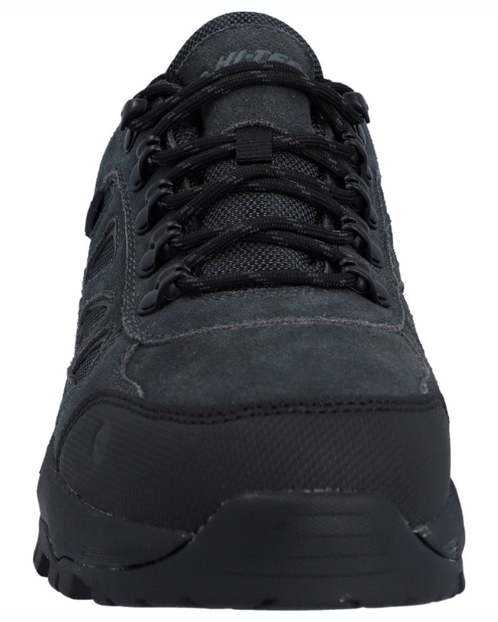 Charcoal Black coloured Hi-Tec Mens Bandera Expedition Low Hikers Shoes on white background #colour_charcoal-black