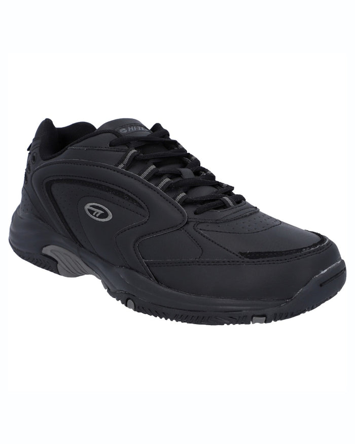 Black coloured Hi-Tec Mens Blast Lite Wide Fit Trainers on white background #colour_black