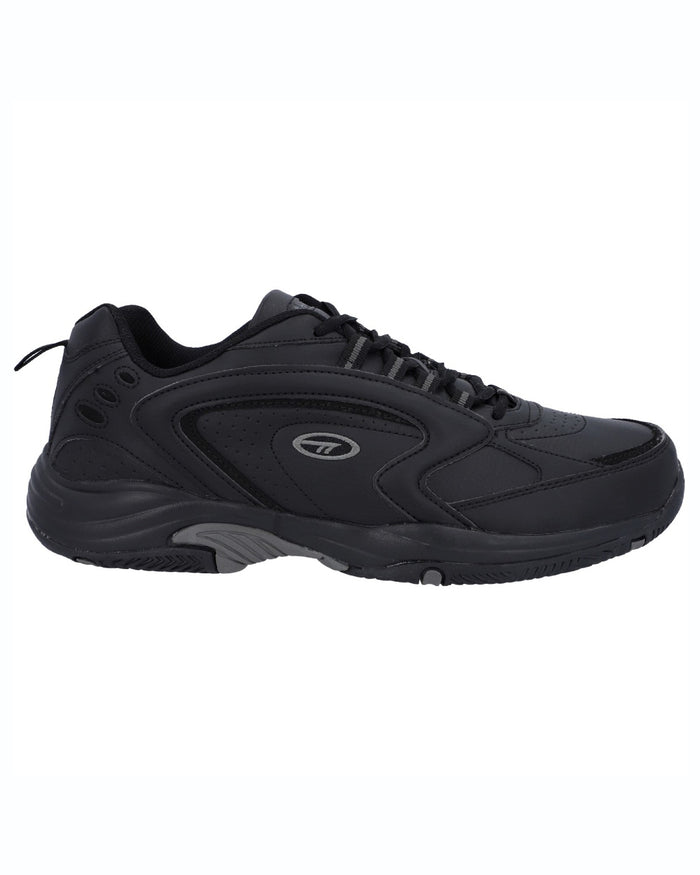 Black coloured Hi-Tec Mens Blast Lite Wide Fit Trainers on white background #colour_black