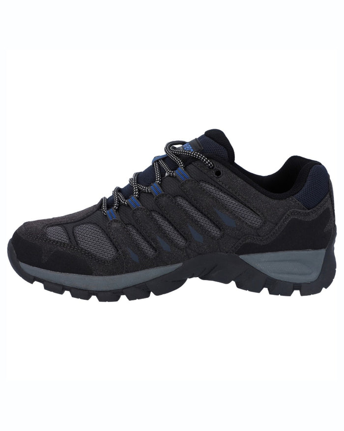 Charcoal coloured Hi-Tec Mens Corzo Low Boots on white background #colour_charcoal