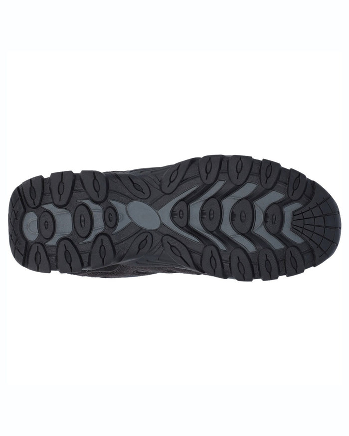 Charcoal coloured Hi-Tec Mens Corzo Low Boots on white background #colour_charcoal