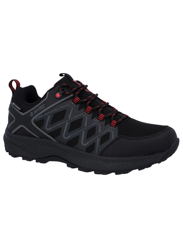 Black Coloured Hi-Tec Mens Diamonde Low Boots On A White Background #colour_black