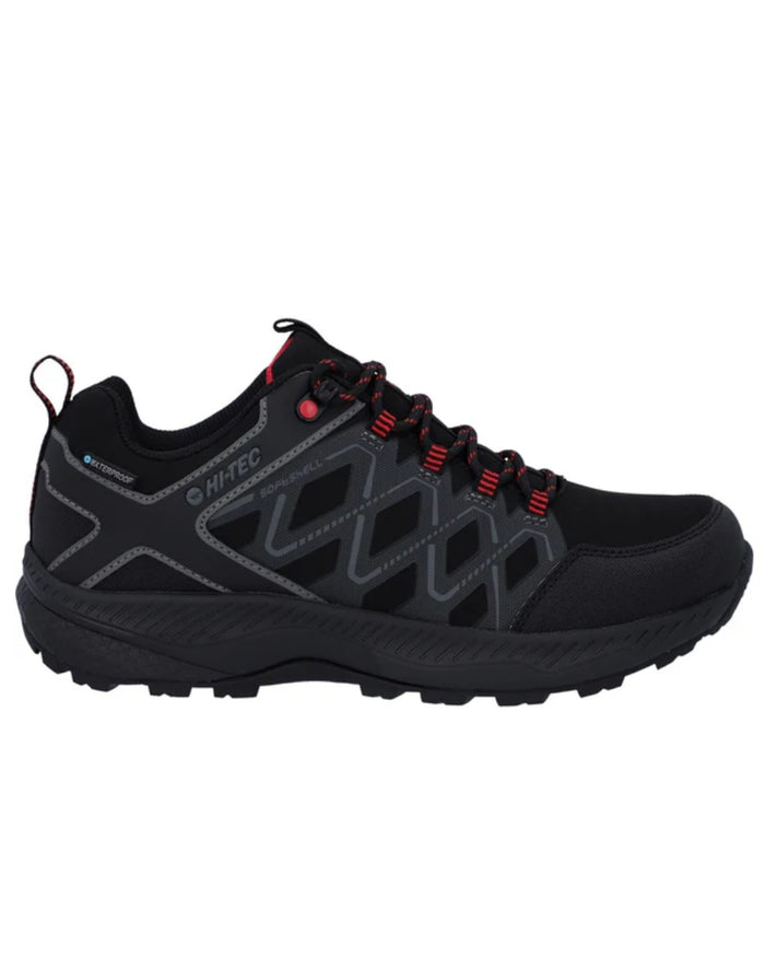 Black Coloured Hi-Tec Mens Diamonde Low Boots On A White Background #colour_black