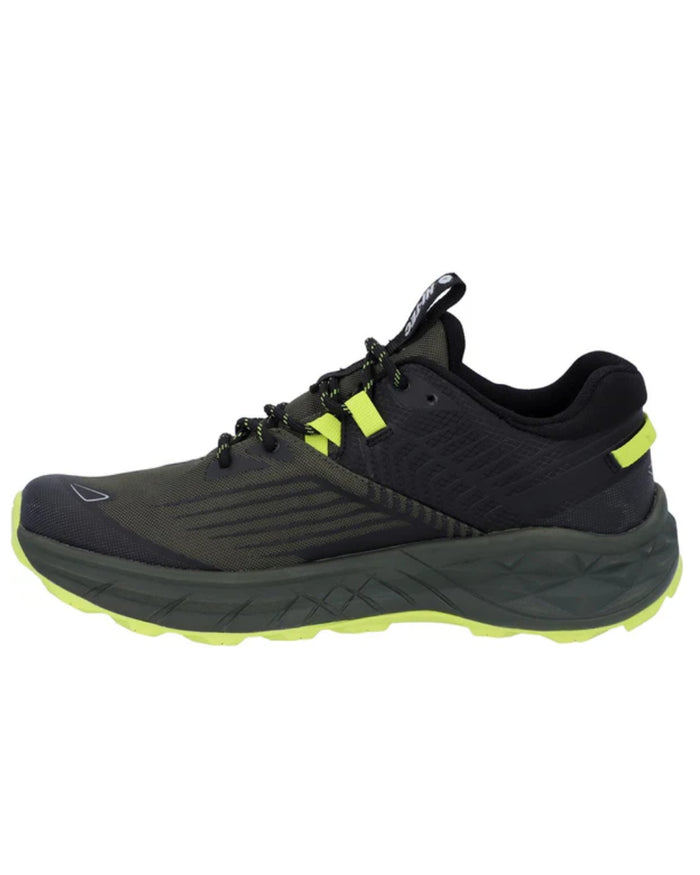 Black Olive Coloured Hi-Tec Mens Fuse Trail Low Trainers On A White Background #colour_black-olive