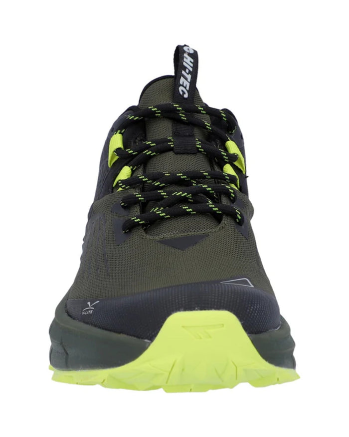 Black Olive Coloured Hi-Tec Mens Fuse Trail Low Trainers On A White Background #colour_black-olive