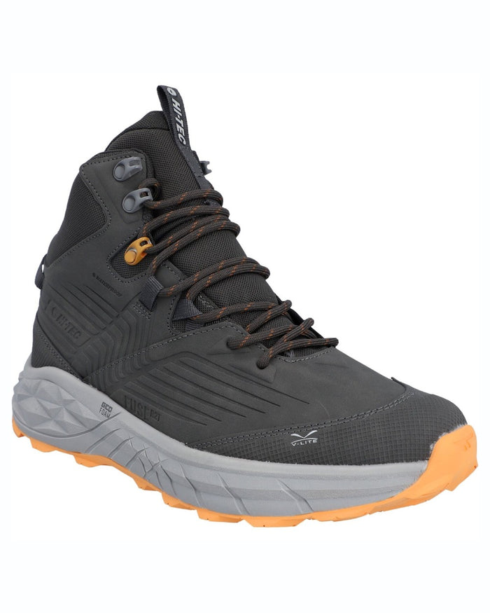 Chocolate Brown Timber Wolf coloured Hi-Tec Mens Fuse Trek Mid Hiking Boots on white background #colour_chocolate-brown-timber-wolf