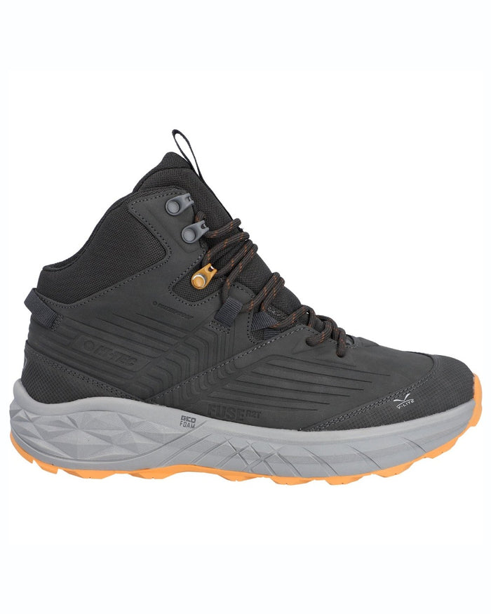 Chocolate Brown Timber Wolf coloured Hi-Tec Mens Fuse Trek Mid Hiking Boots on white background #colour_chocolate-brown-timber-wolf