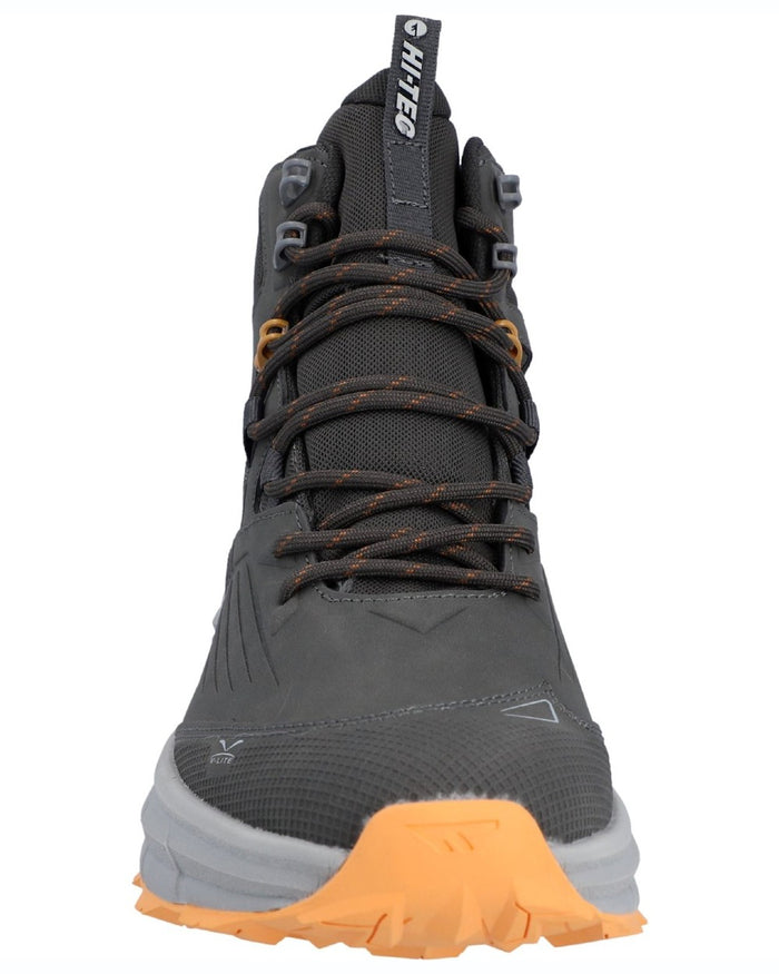 Chocolate Brown Timber Wolf coloured Hi-Tec Mens Fuse Trek Mid Hiking Boots on white background #colour_chocolate-brown-timber-wolf