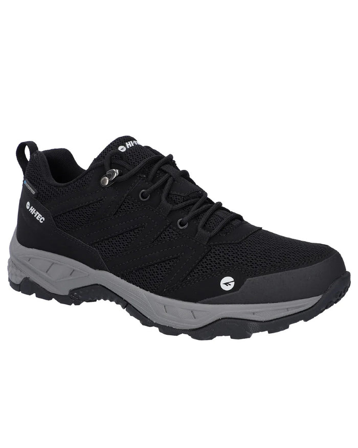 Black Coloured Hi-Tec Mens Saunter Waterproof Hiking Boots On A White Background #colour_black