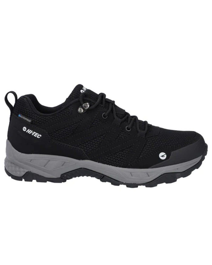 Black Coloured Hi-Tec Mens Saunter Waterproof Hiking Boots On A White Background #colour_black