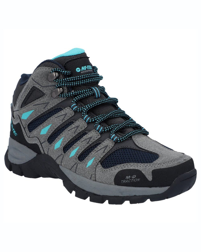 Grey coloured Hi-Tec Womens Corzo Mid Boots on white background #colour_grey