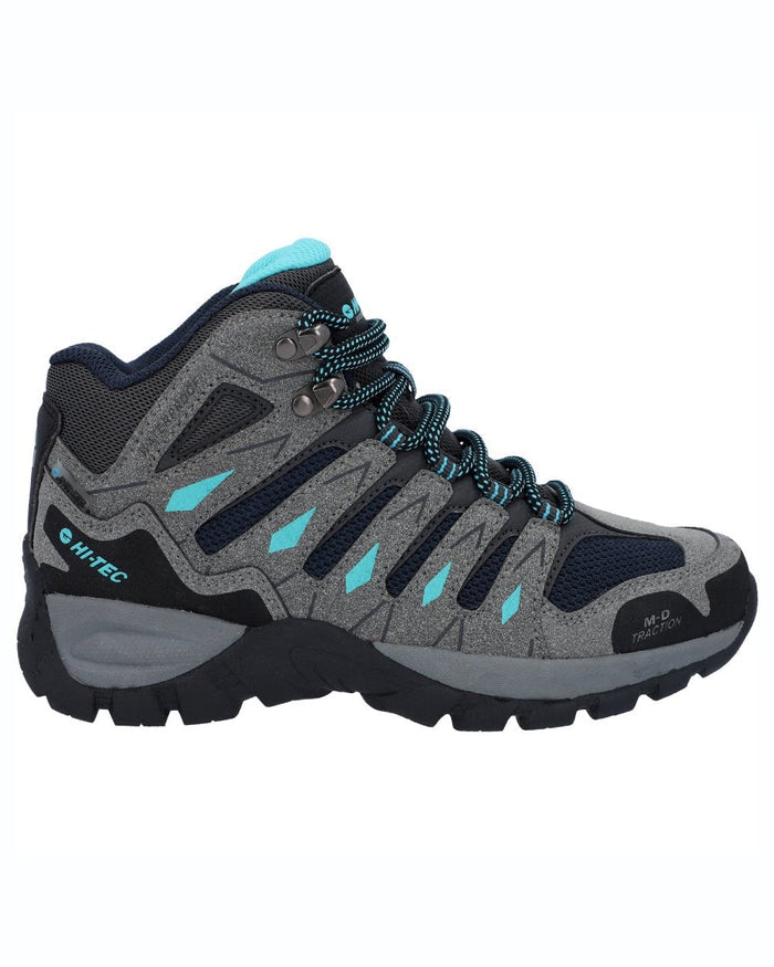 Grey coloured Hi-Tec Womens Corzo Mid Boots on white background #colour_grey