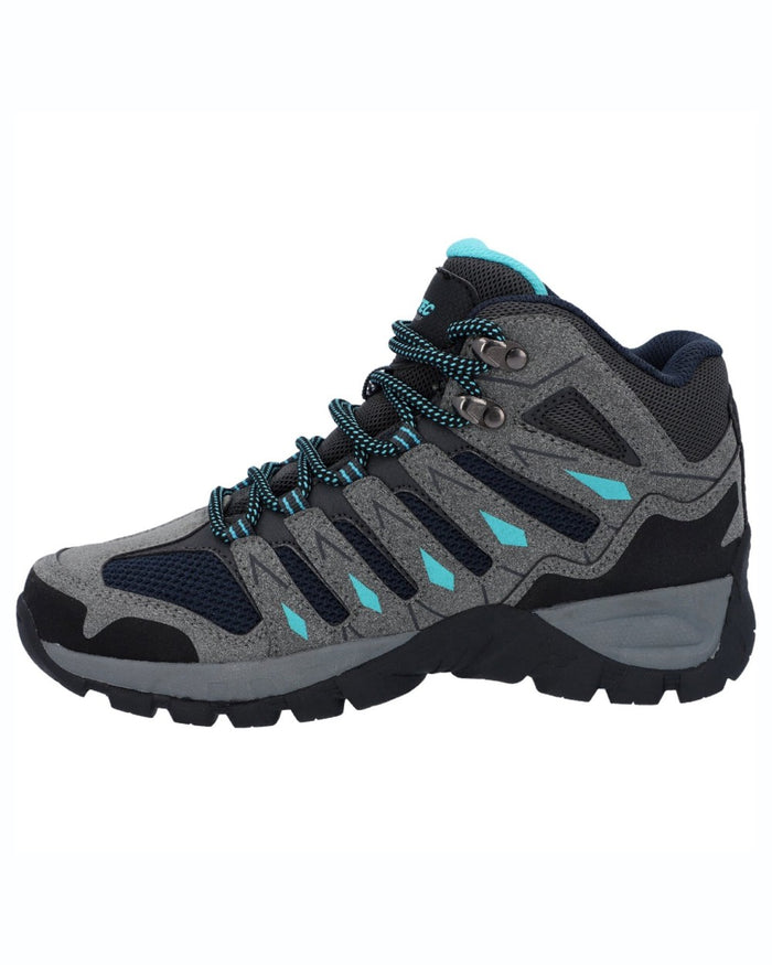 Grey coloured Hi-Tec Womens Corzo Mid Boots on white background #colour_grey