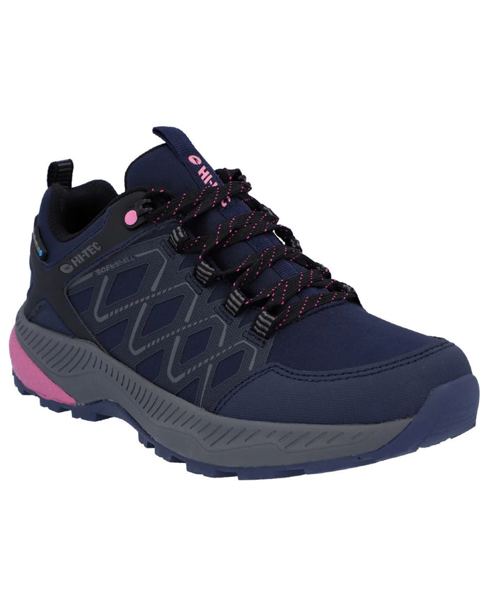 Dark Blue Coloured Hi-Tec Womens Diamonde Low Shoes On A White Background #colour_dark-blue