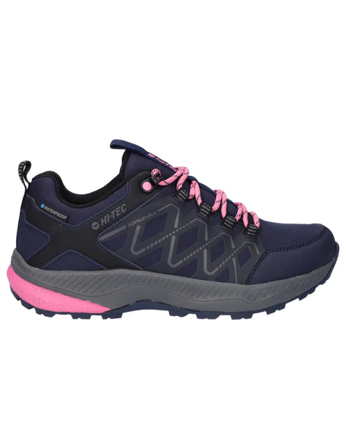 Dark Blue Coloured Hi-Tec Womens Diamonde Low Shoes On A White Background #colour_dark-blue