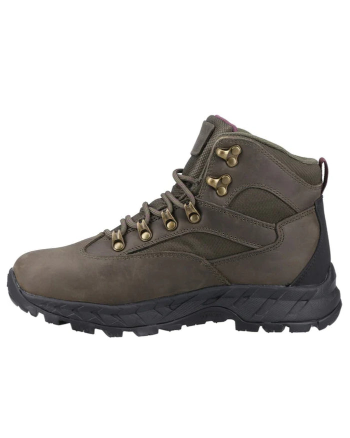 Khaki Coloured Hi-Tec Womens Euro Trail Boots On A White Background