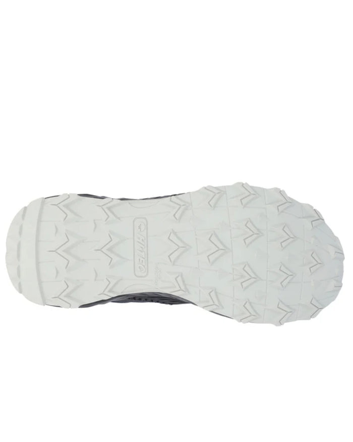 Black Coloured Hi-Tec Womens Fuse Trail Mid Waterproof Trainers On A White Background #colour_black