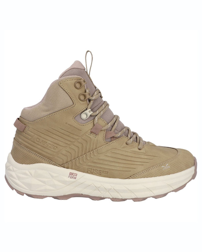 Taupe coloured Hi-Tec Womens Fuse Trek Mid Hiking Boots on white background #colour_taupe