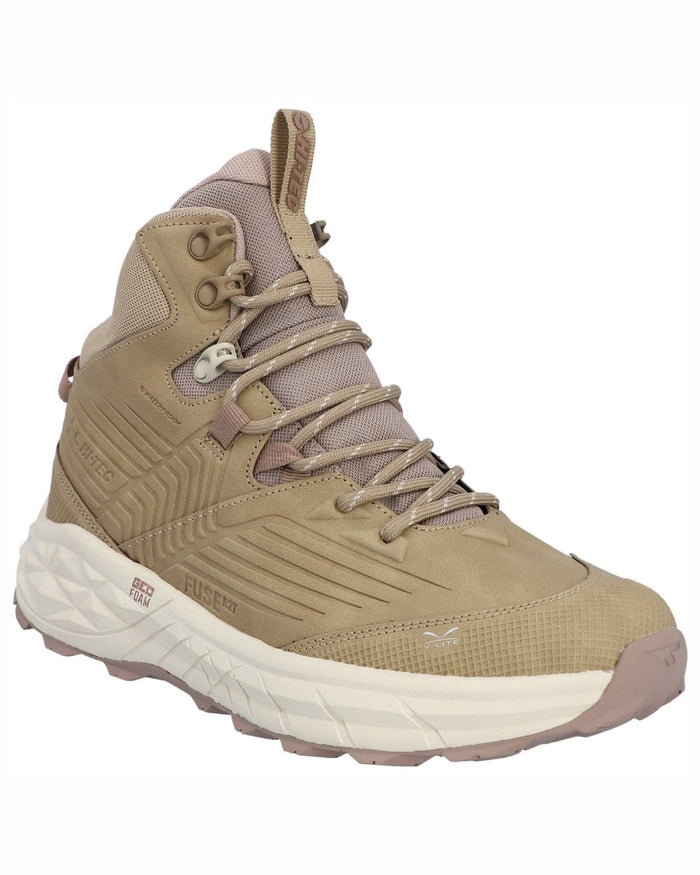 Taupe coloured Hi-Tec Womens Fuse Trek Mid Hiking Boots on white background #colour_taupe