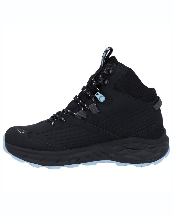 Black coloured Hi-Tec Womens Fuse Trek Mid Hiking Boots on white background #colour_black