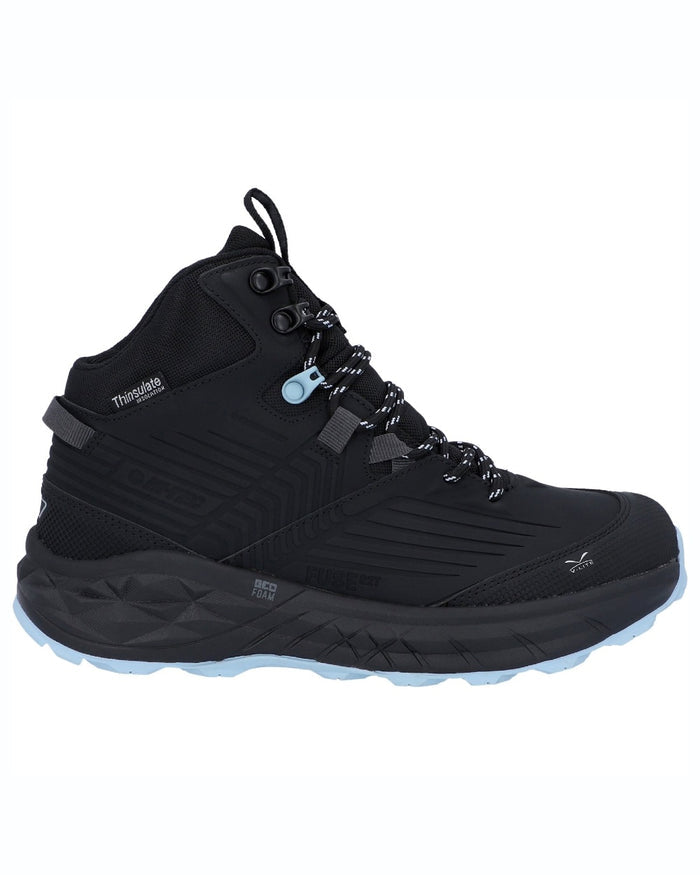 Black coloured Hi-Tec Womens Fuse Trek Mid Hiking Boots on white background #colour_black