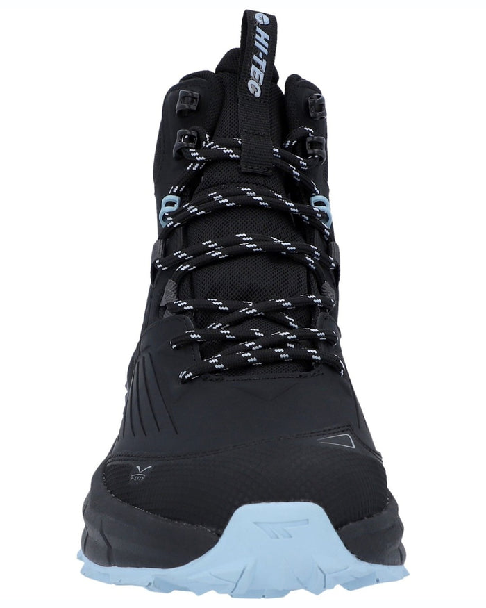 Black coloured Hi-Tec Womens Fuse Trek Mid Hiking Boots on white background #colour_black