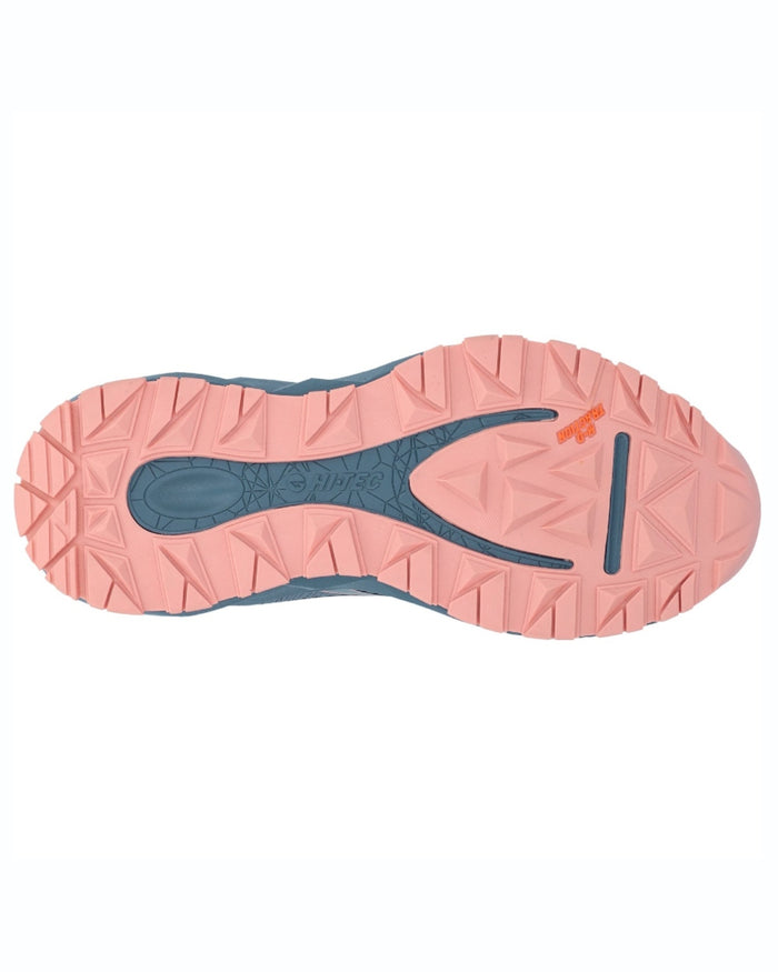Flintstone Coral coloured Hi-Tec Womens Geo Nakuru Trainers on white background #colour_flintstone-coral