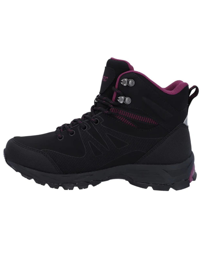 Black Coloured Hi-Tec Womens Jackdaw Mid Waterproof Boots On A White Background